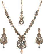 Touchstone Indian Bollywood Gorgeous intricate Workmanship Sparkling Rhinestone crystal wedding Designer Jewelry Necklace Set In Gold or Silver Tone For Women.